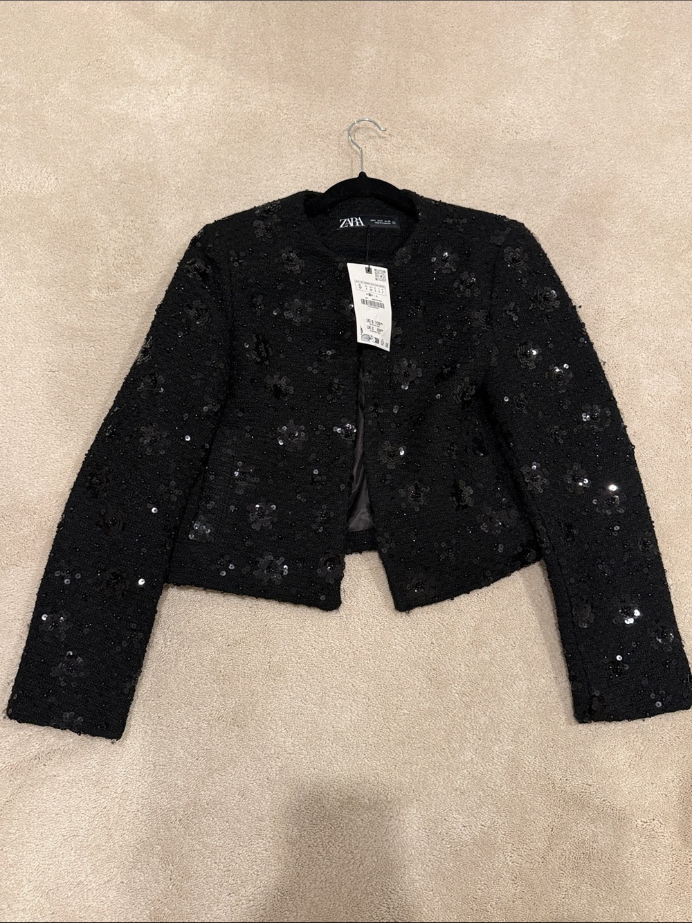 ZARA Black Sequin Bouclé Jacket